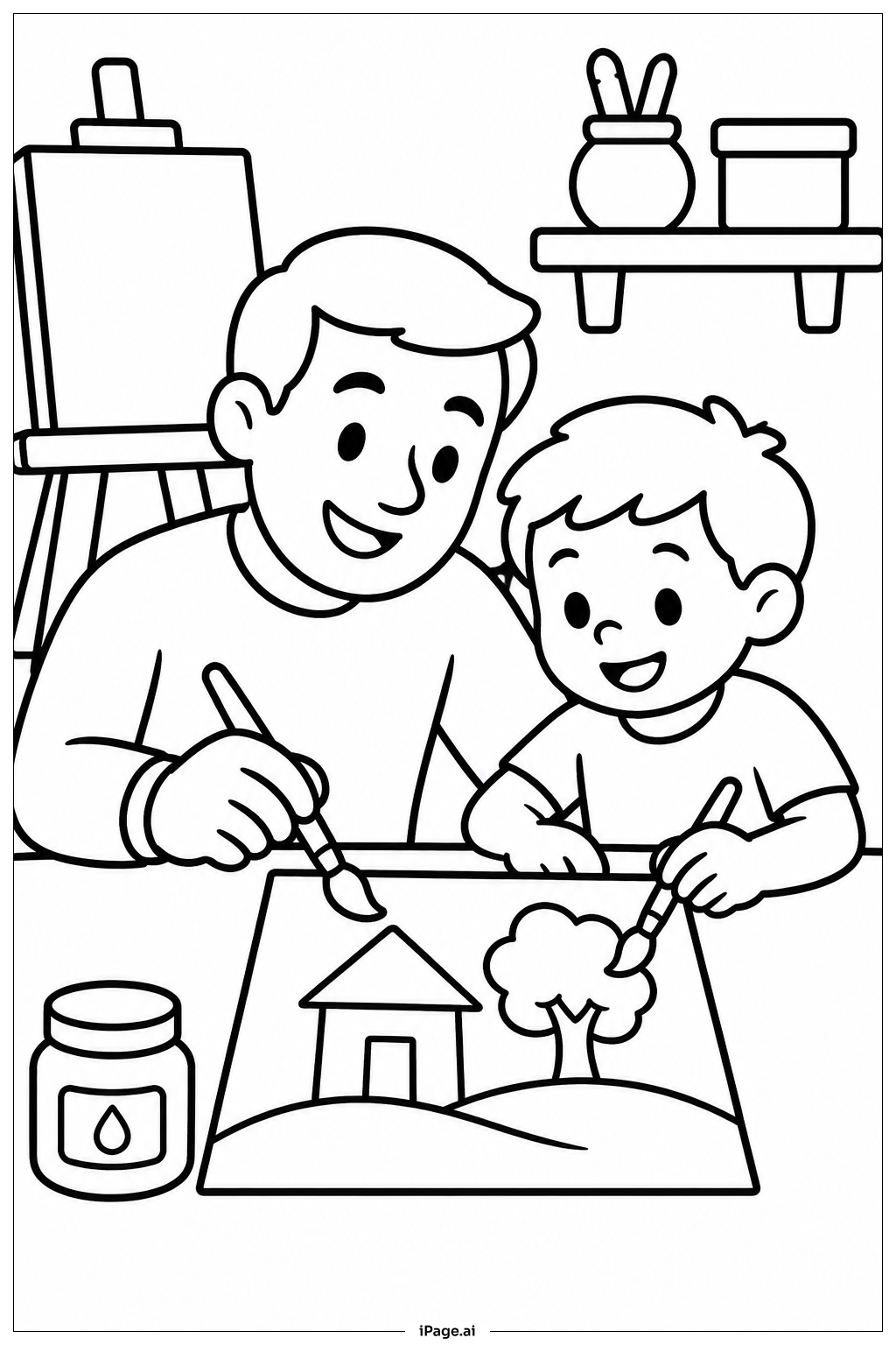 Father's Day Painting Together Coloring Page