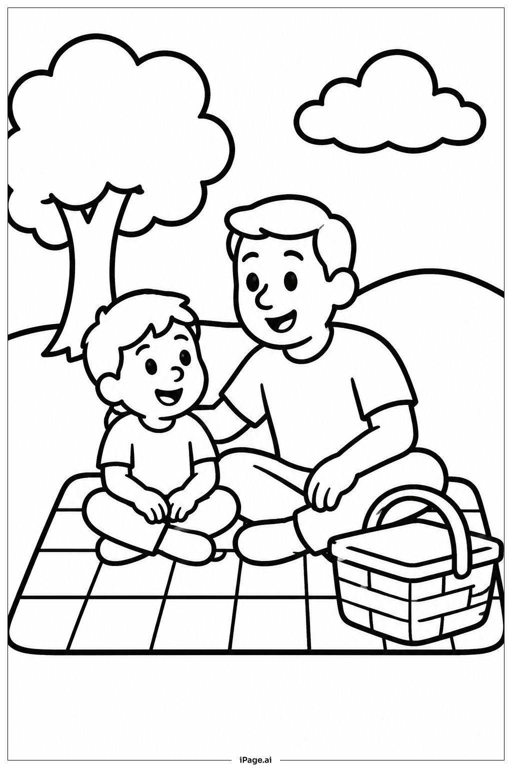 Página para colorear de Picnic en el parque por el Día del Padre