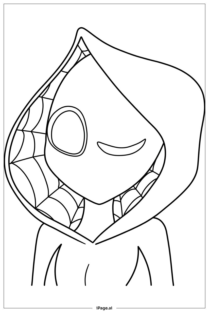 Spider Gwen winks playfully inside cozy hood