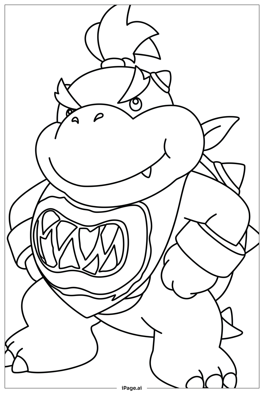Page de coloriage Bowser Jr confiant se tient fièrement les mains sur les hanches