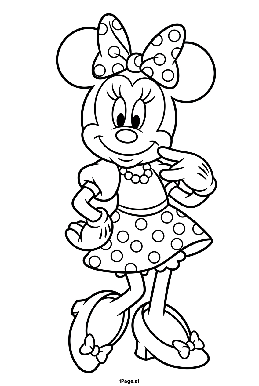 Minnie Maus zeigt ihre Halskette mit bezauberndem Lächeln Ausmalseite