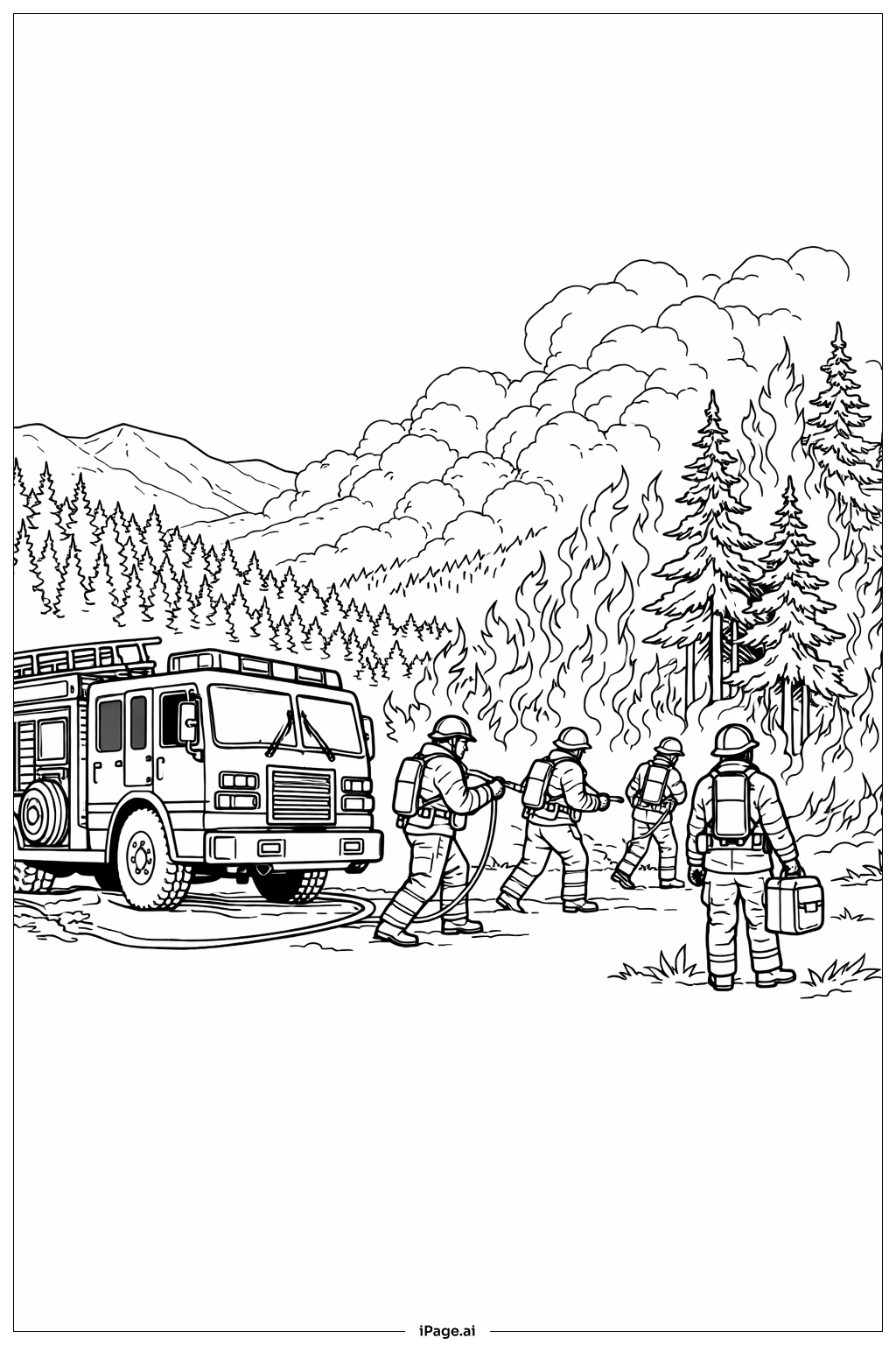  Feuerwehrauto am Waldrand Ausmalseite 