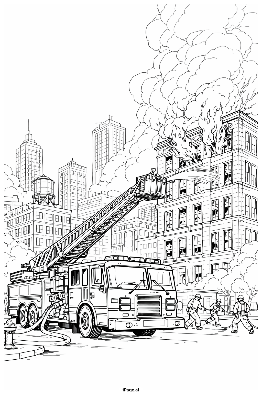  Feuerwehr am Hochhausbrand Ausmalseite 