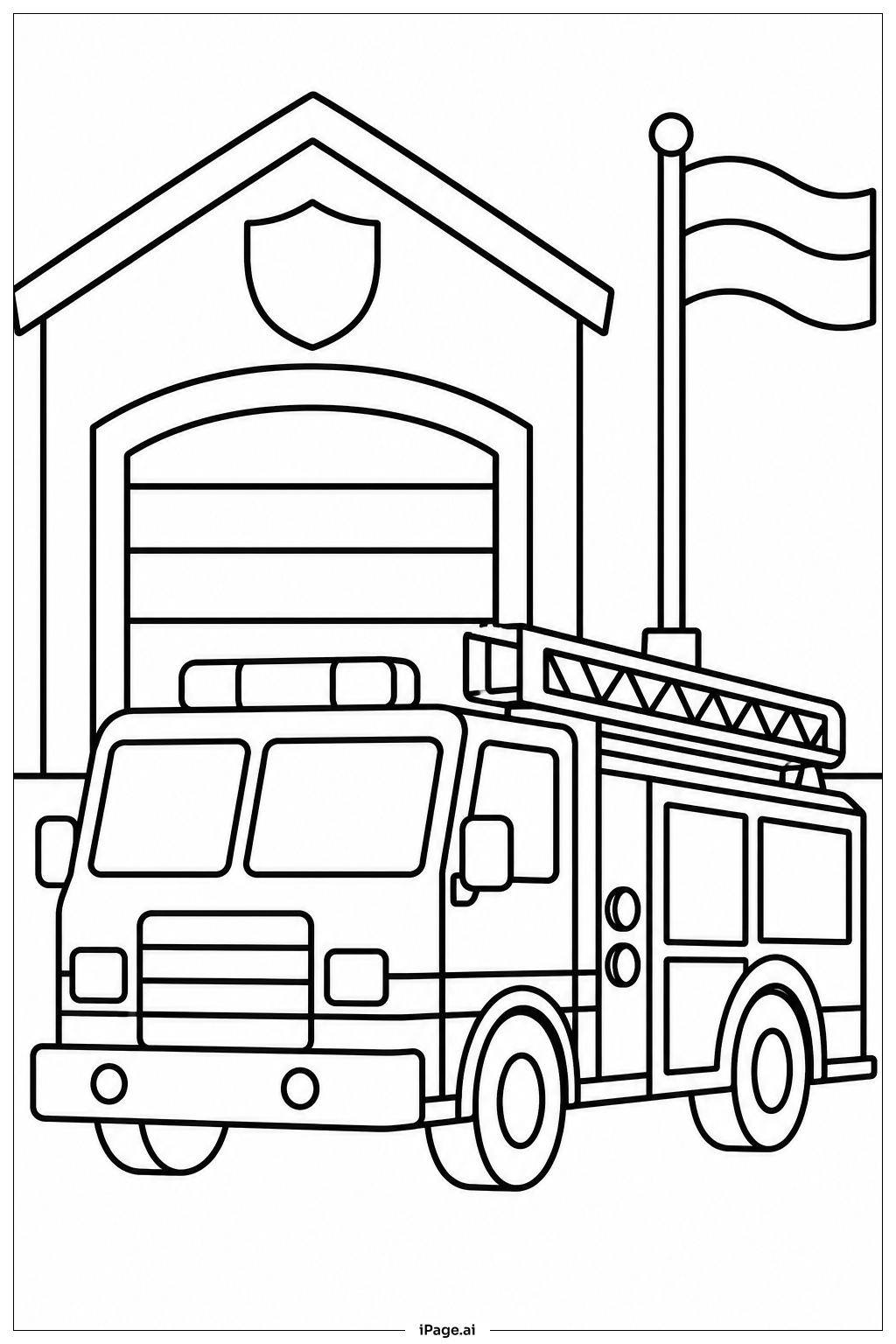 Fire Truck At Station Coloring Page