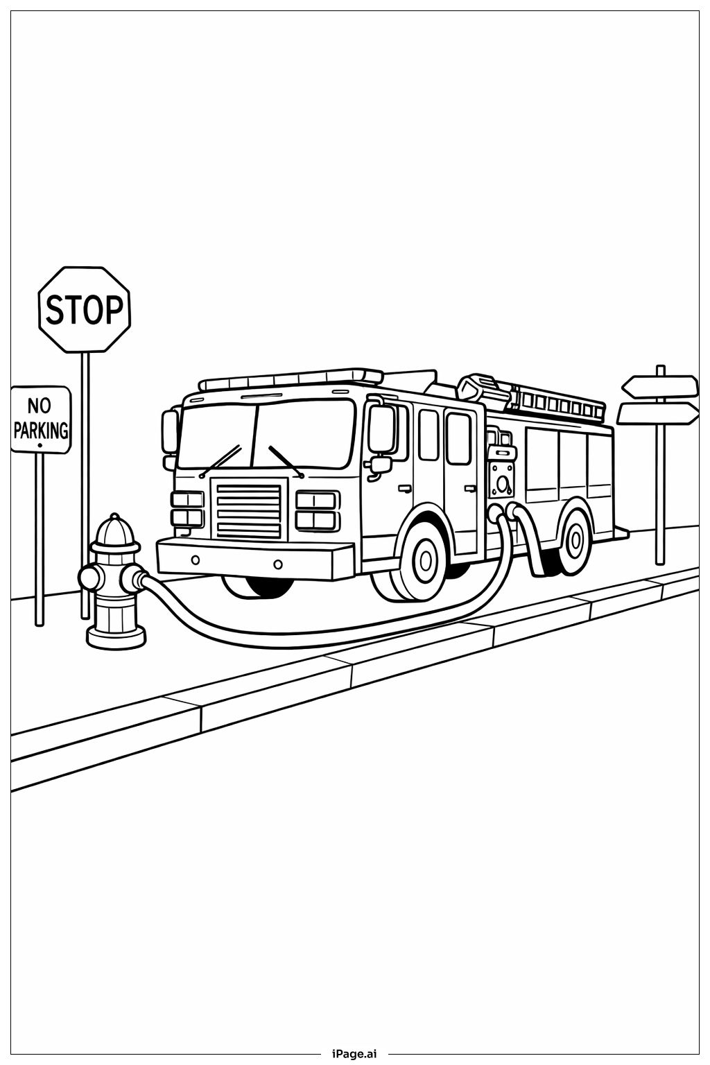  Feuerwehrwagen am Hydranten Ausmalseite 