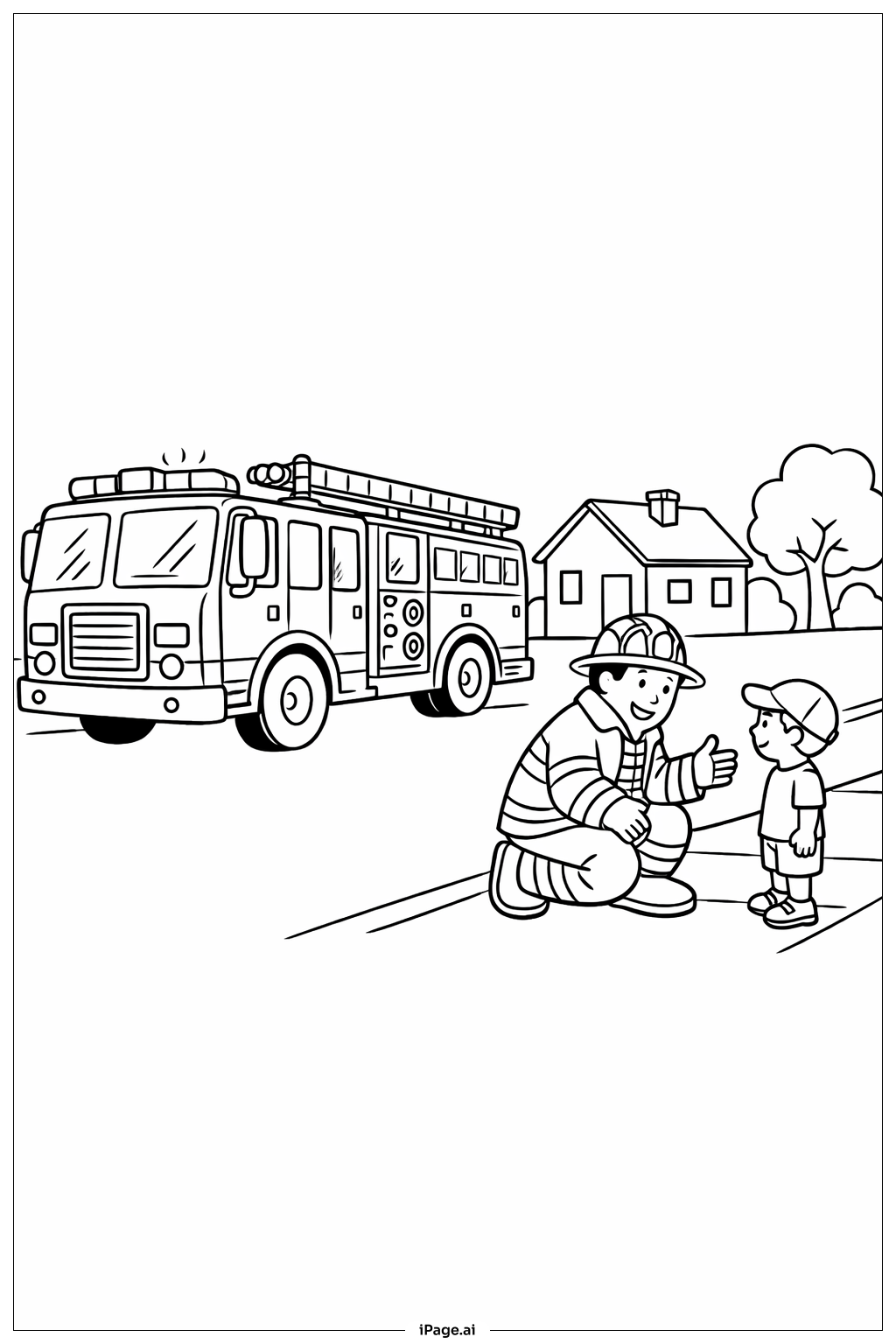 Fire Truck Community Visit Coloring Page