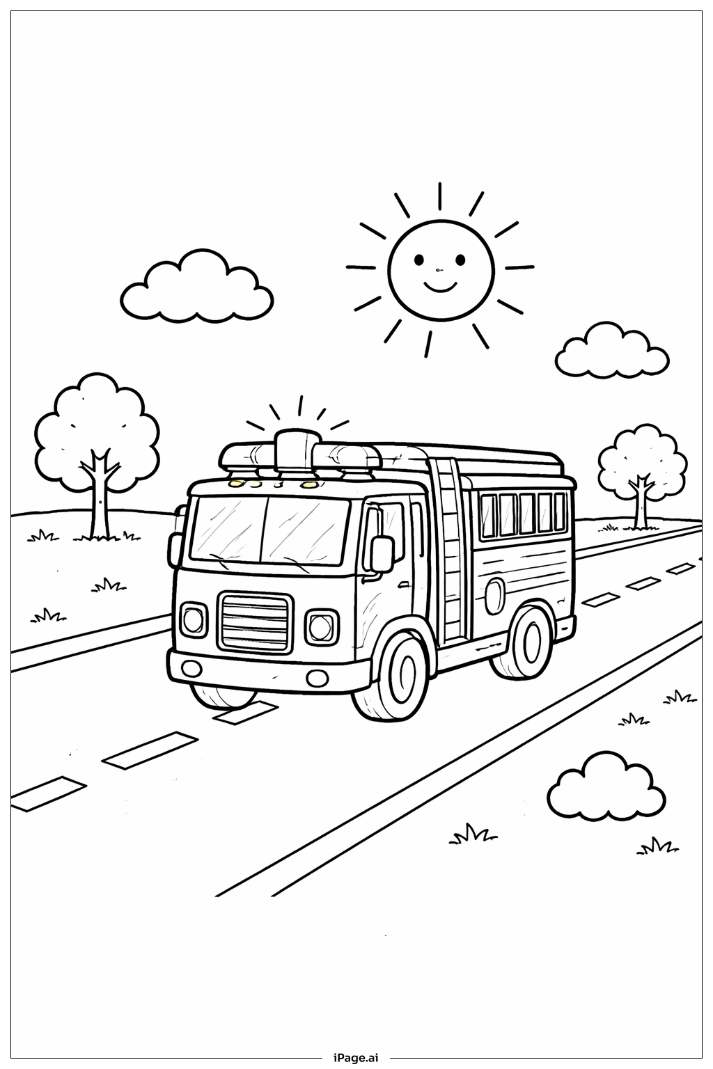 Camion de pompiers roulant sur la route