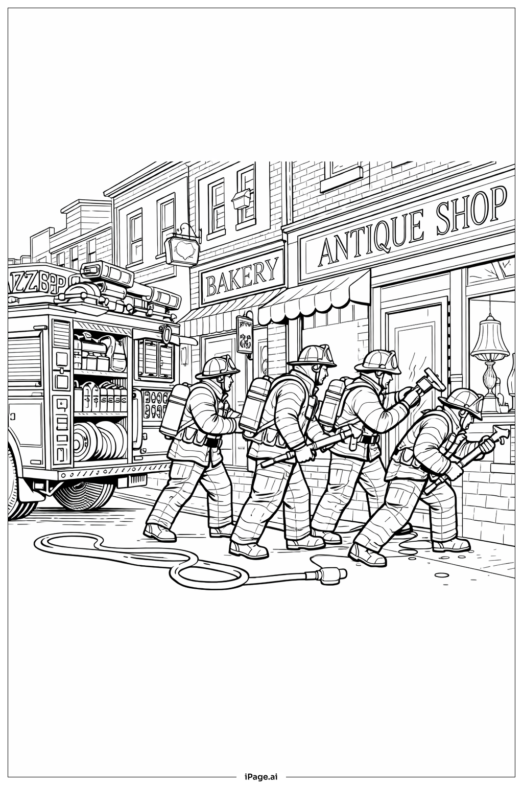 Página para colorear de Entrada de Emergencia de Camión de Bomberos