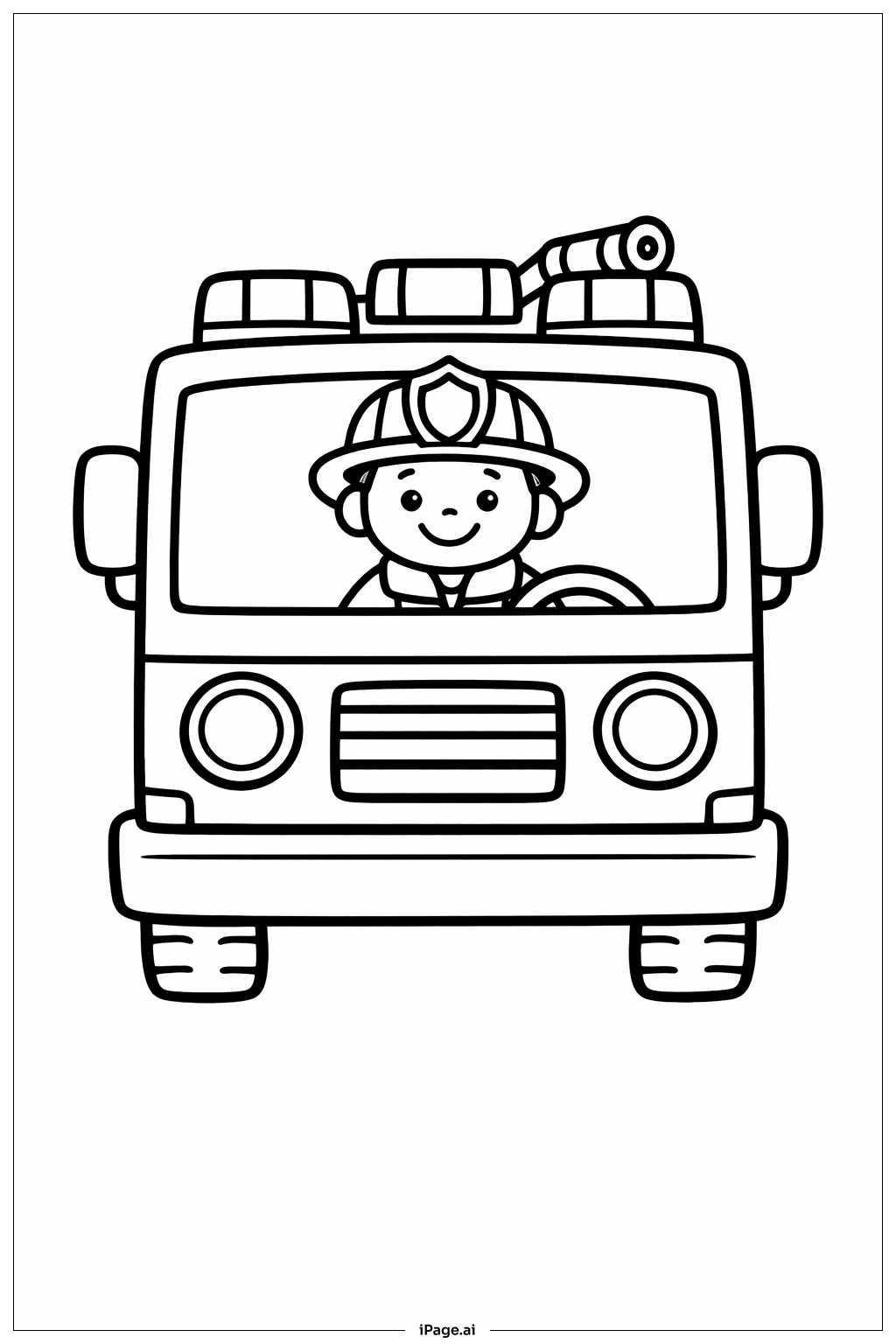 Page de coloriage Vue de face d'un camion de pompiers