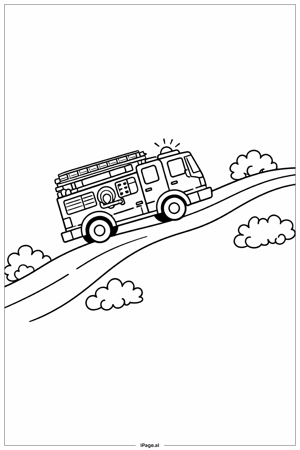 Fire Truck Going Uphill Coloring Page