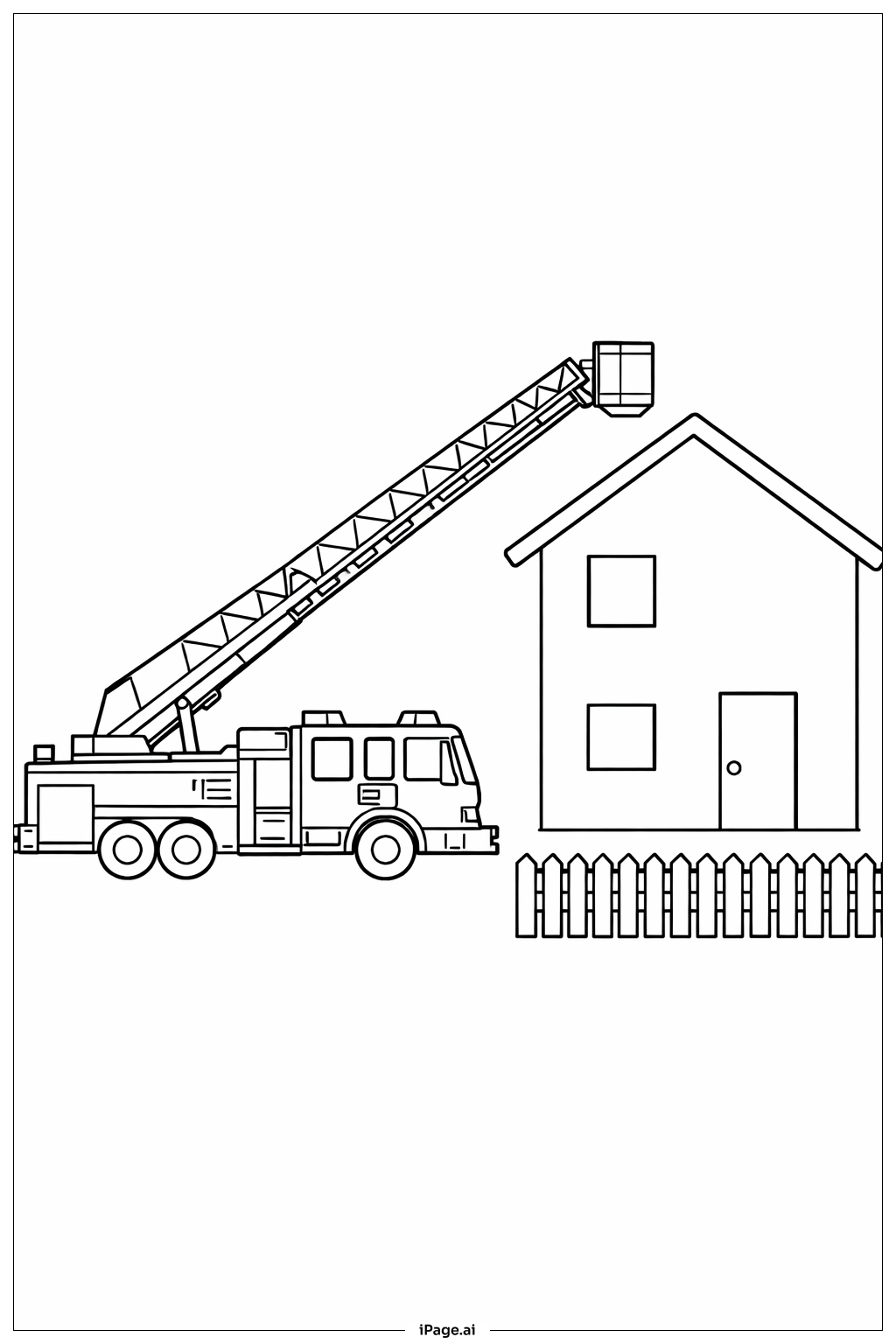 Camion de pompiers avec échelle vers le toit