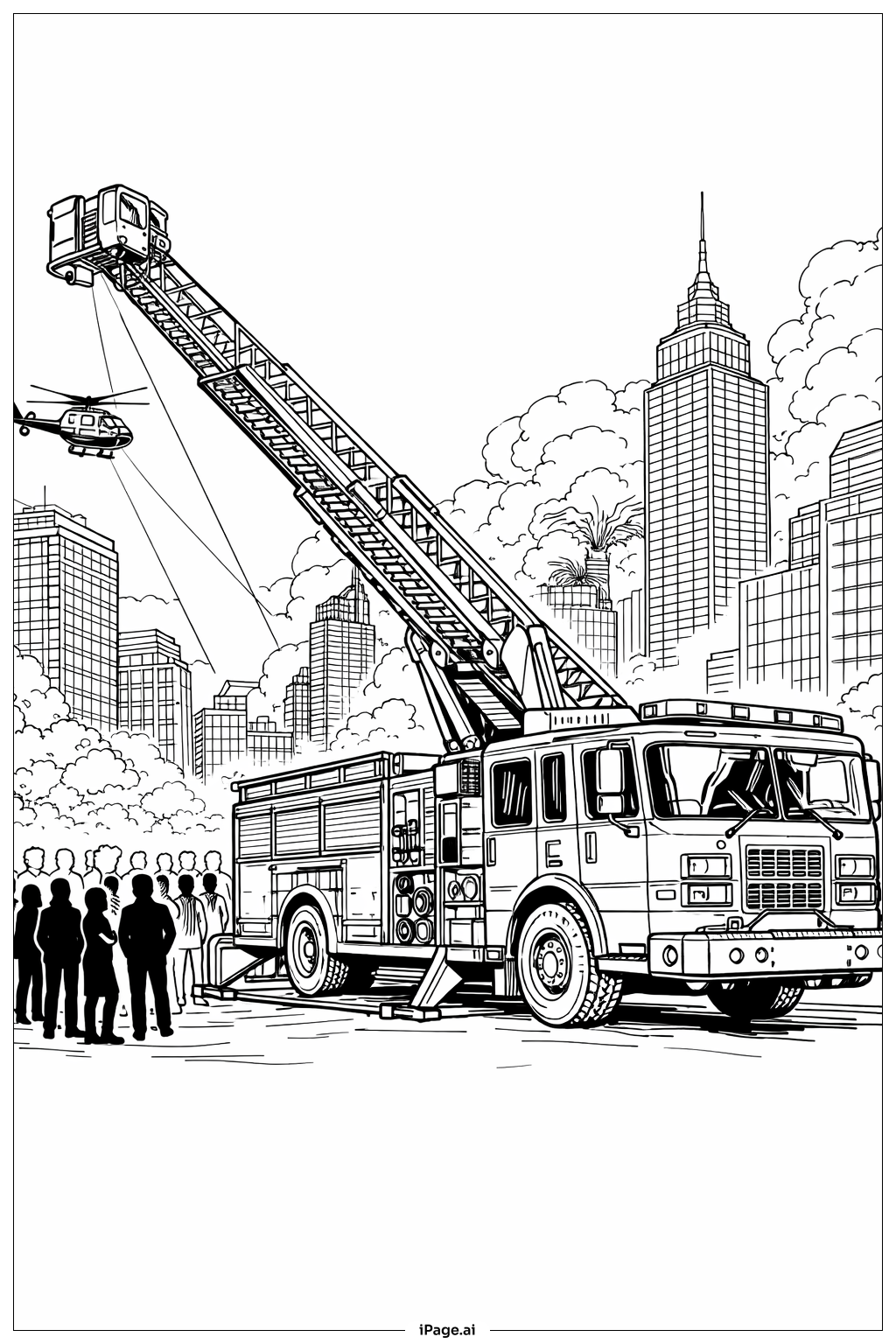 Página para colorear de Operación Nocturna de Camión de Bomberos