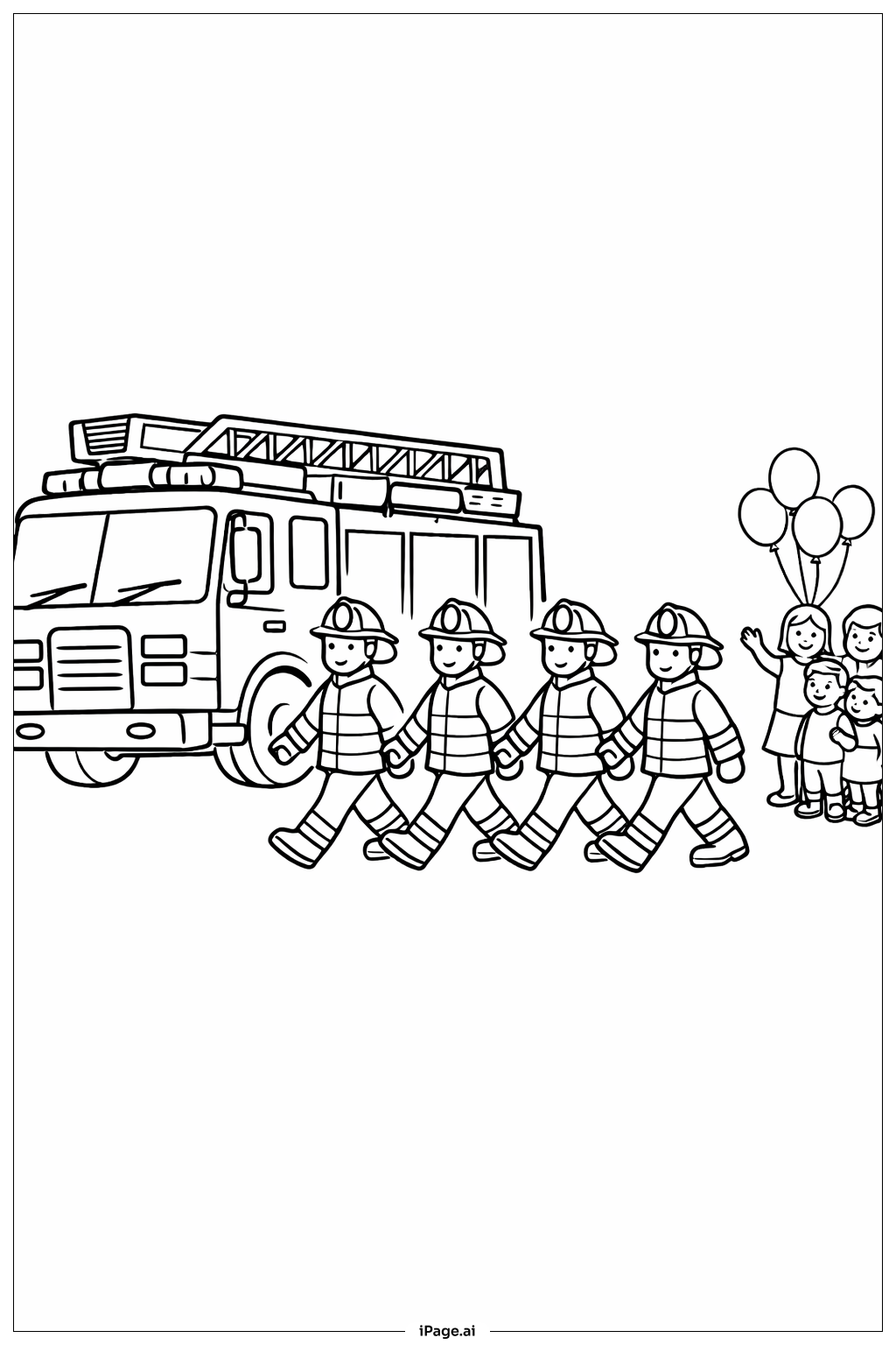  Feuerwehrparade-Szene Ausmalseite 