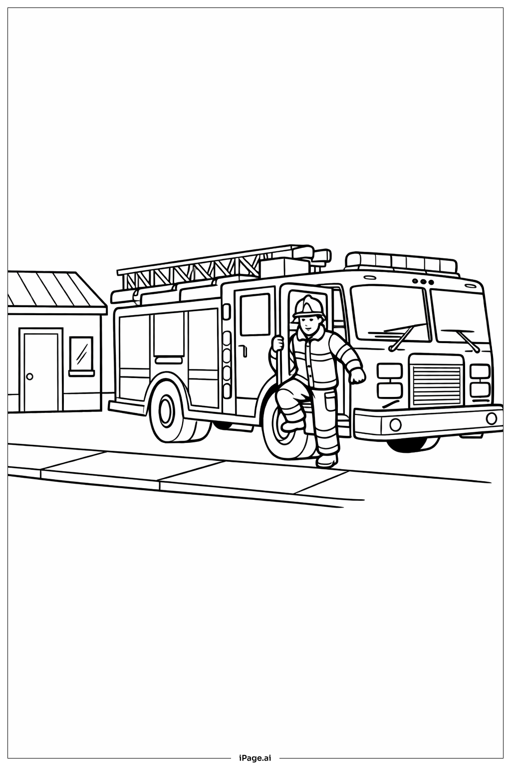 Camion de pompiers garé avec pompier