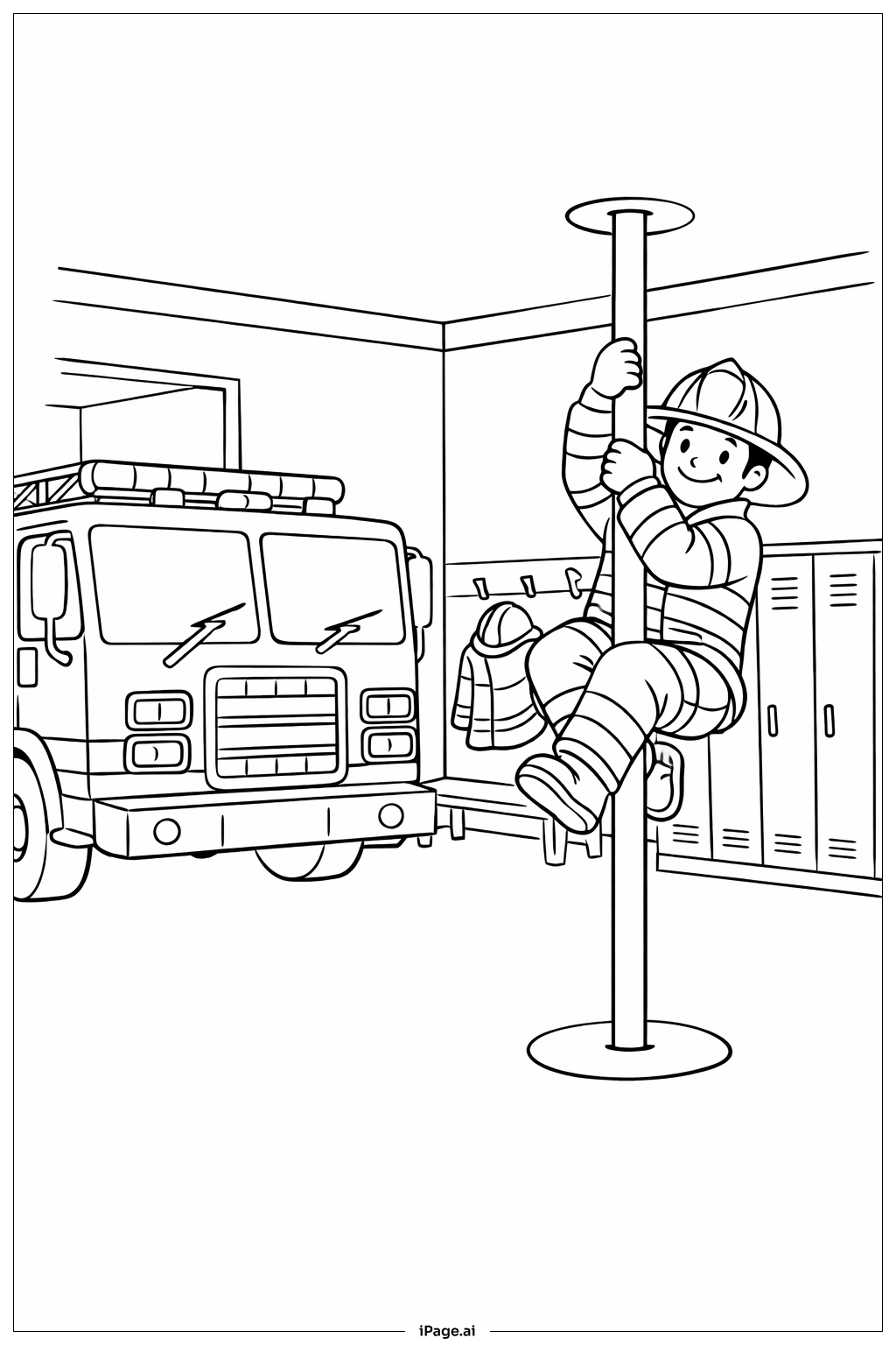  Feuerwehr-Schlauchstange-Rutsche Ausmalseite 