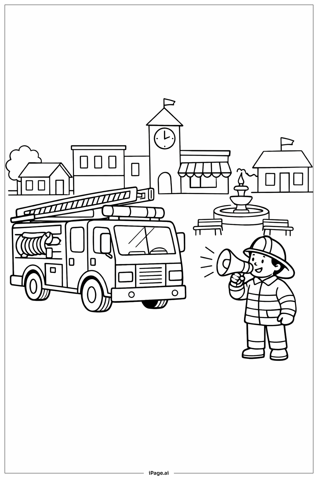 Página para colorir de Palestra de Segurança Pública com Caminhão de Bombeiros