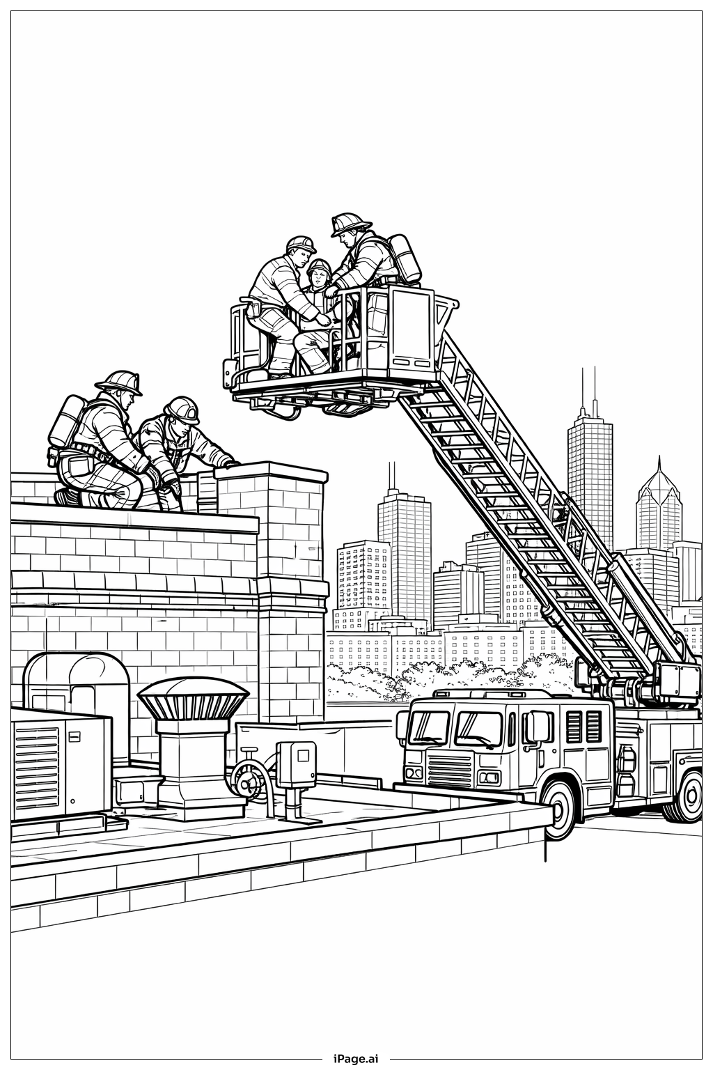  Feuerwehr-Dachrettung Ausmalseite 