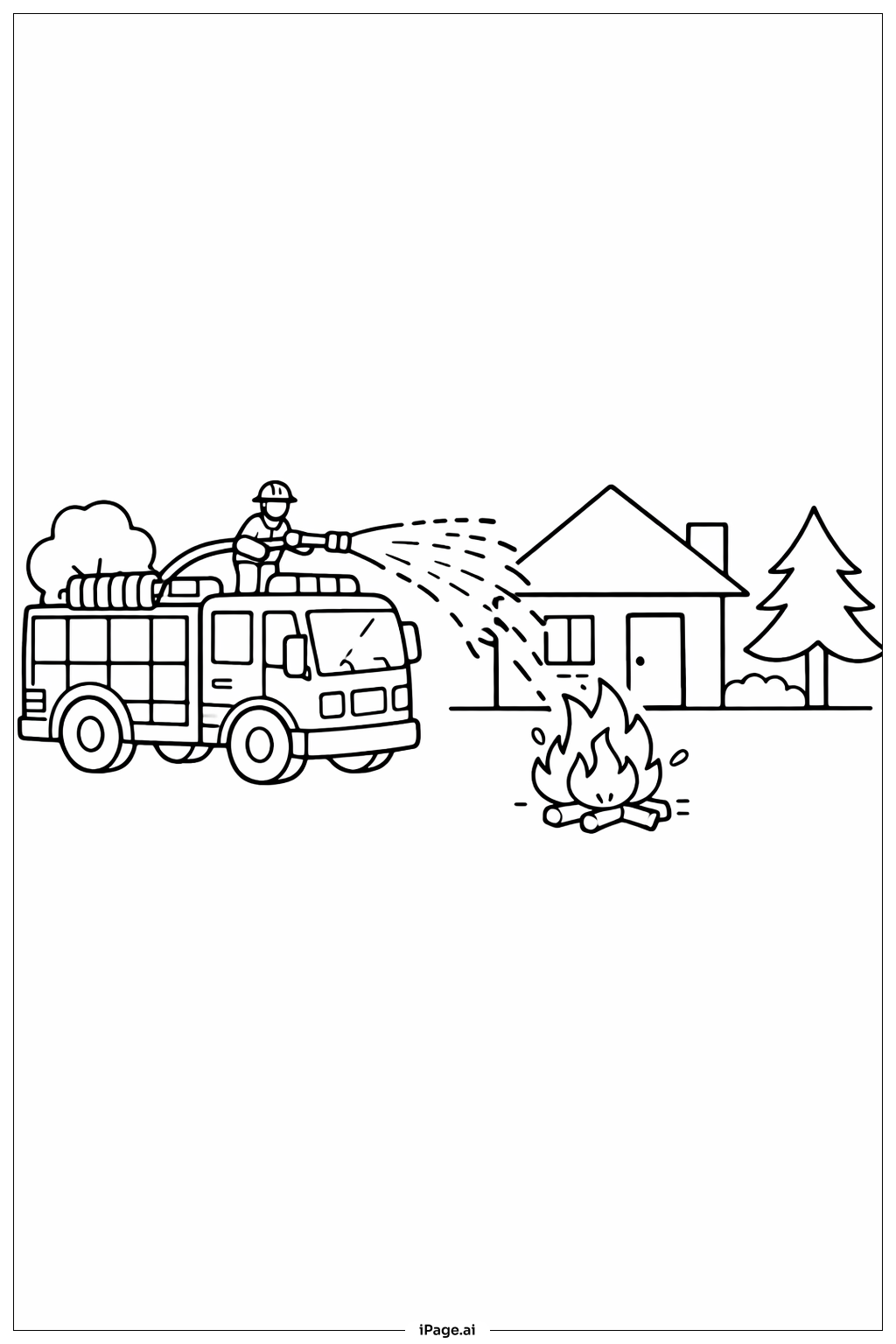  Page de coloriage Camion de pompier pulvérisant de l'eau 