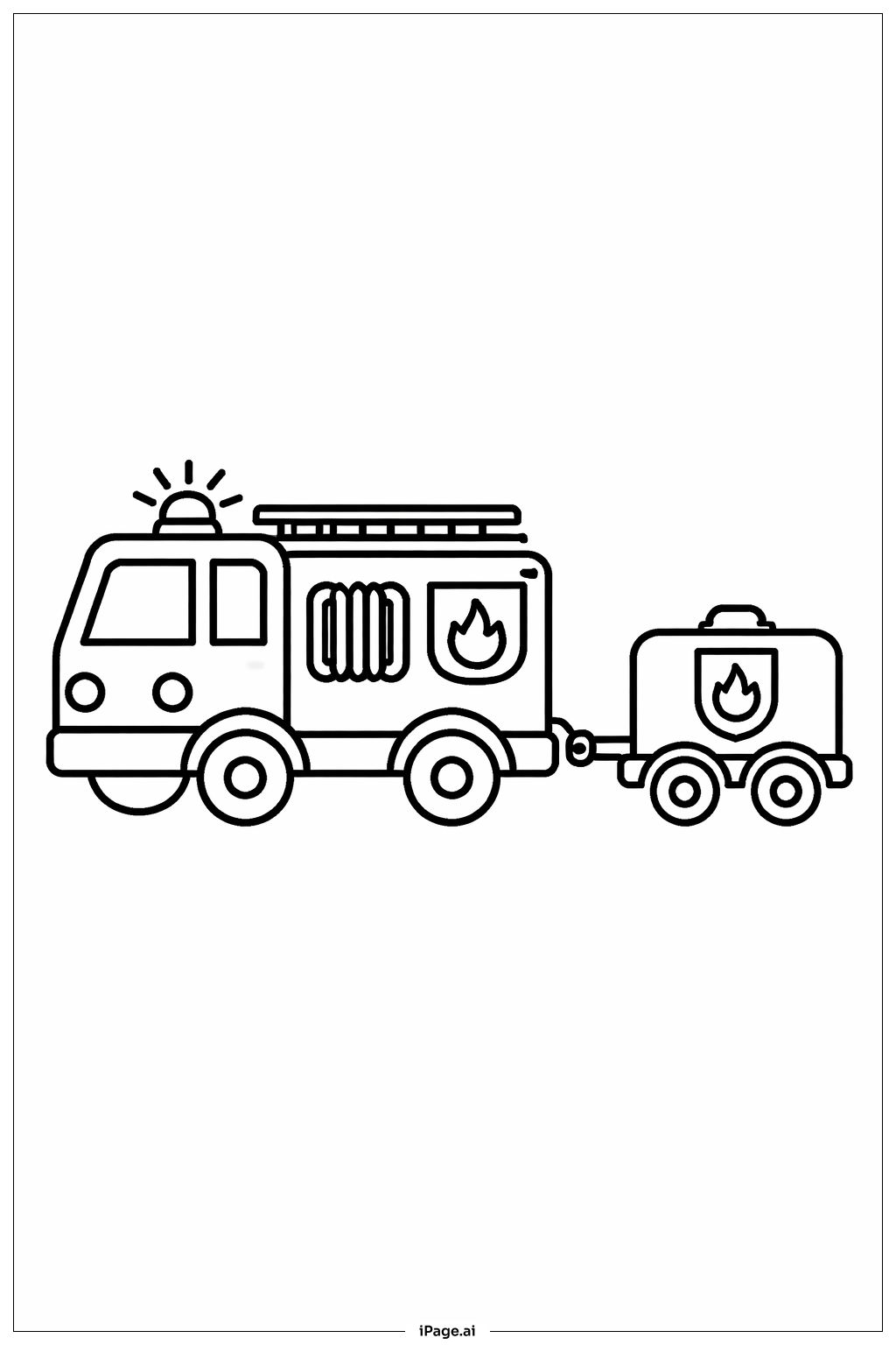  Page de coloriage Camion de pompiers avec remorque 