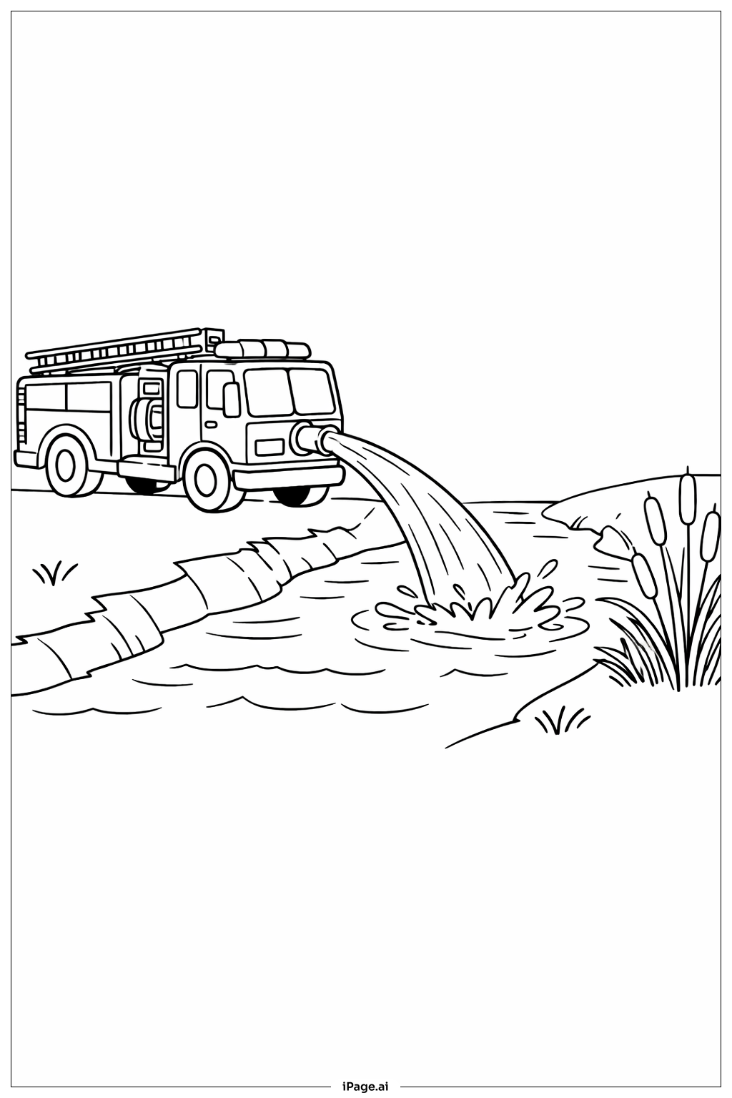 Fire Truck Water Pumping Coloring Page