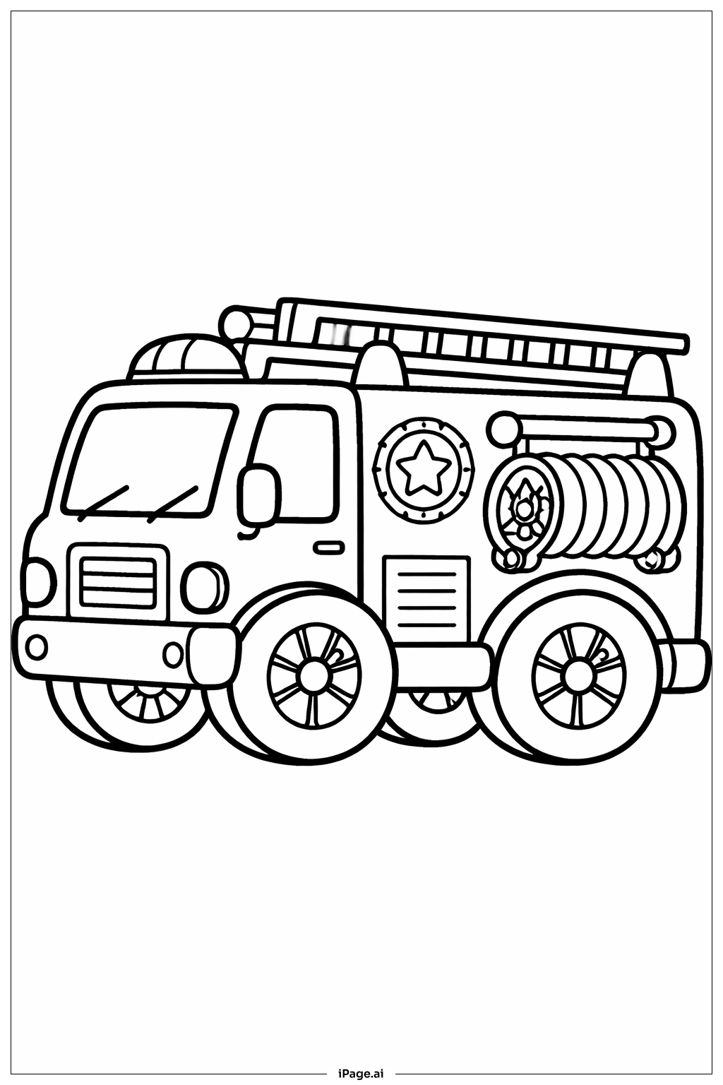  Page de coloriage Camion de pompiers avec de grandes roues 