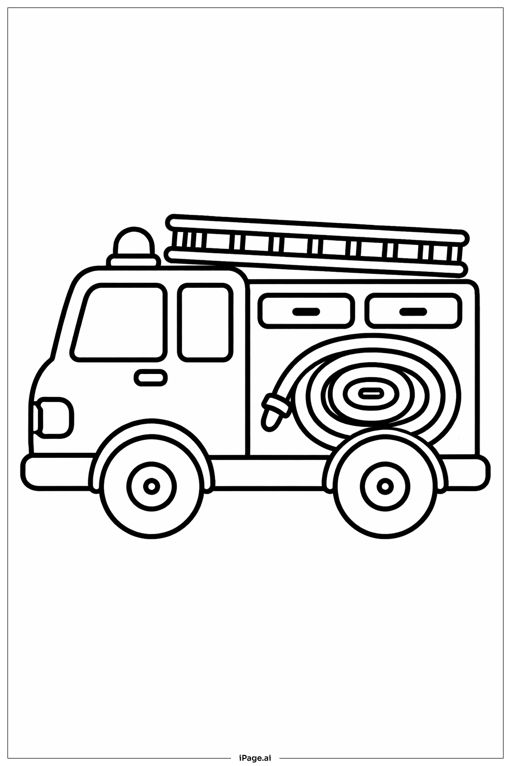  Page de coloriage Camion de pompier avec tuyau 