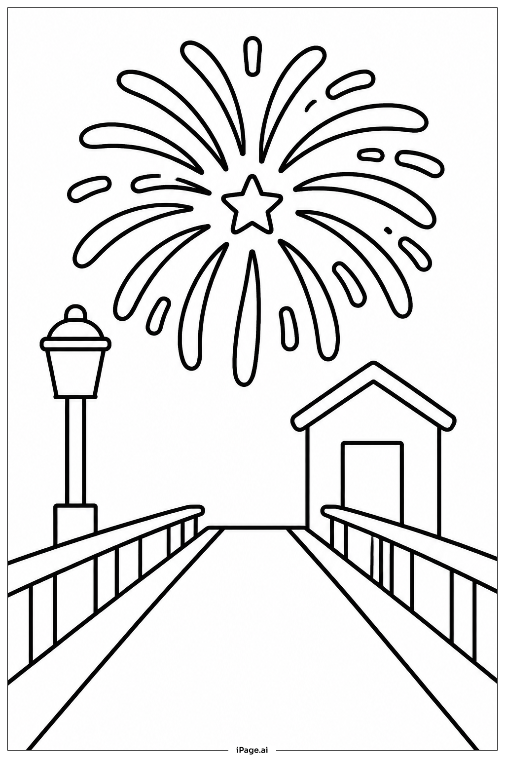  桟橋の花火の塗り絵ページ 