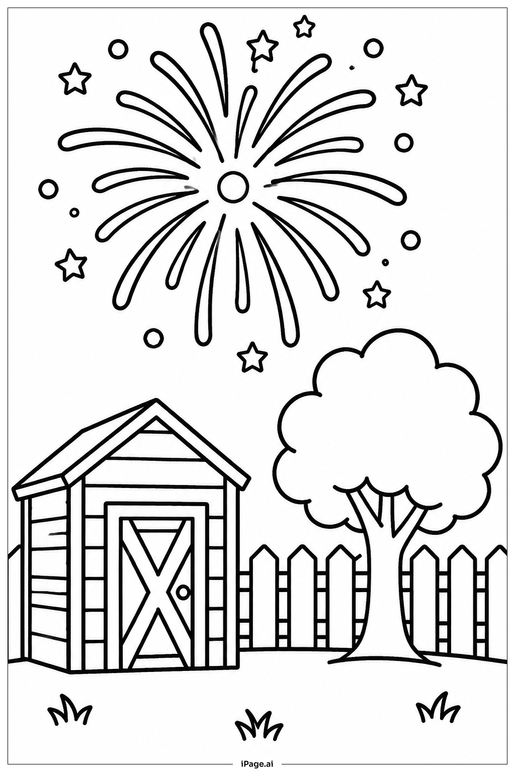 Página para colorear de Fuegos artificiales sobre el patio trasero 