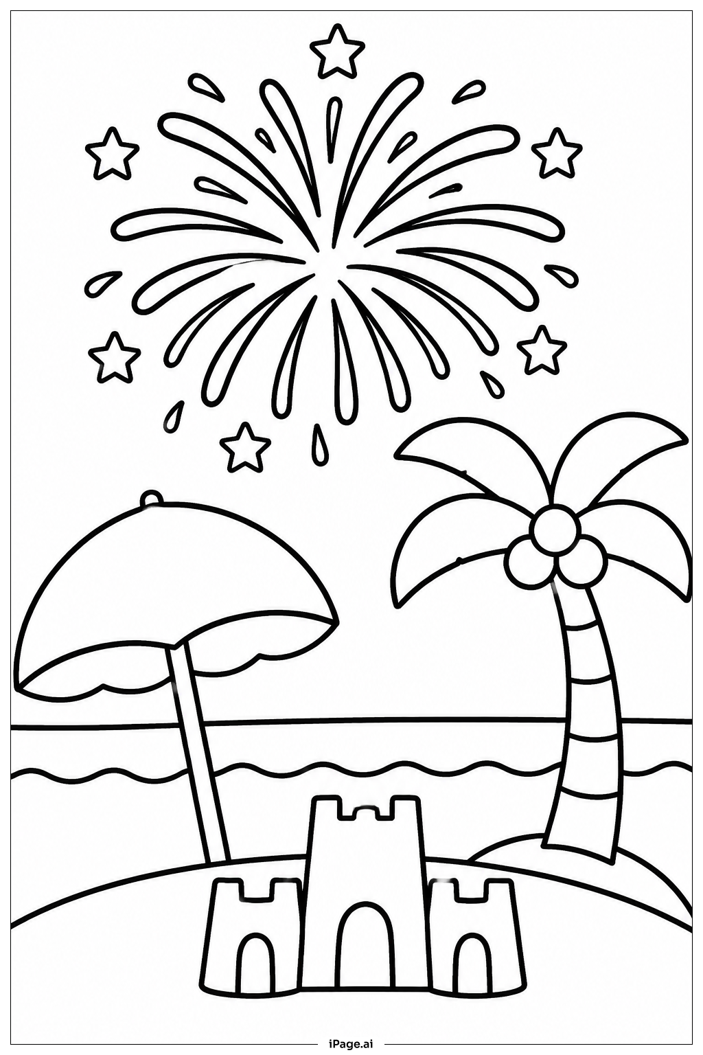  Firework Over Beach Coloring Page 