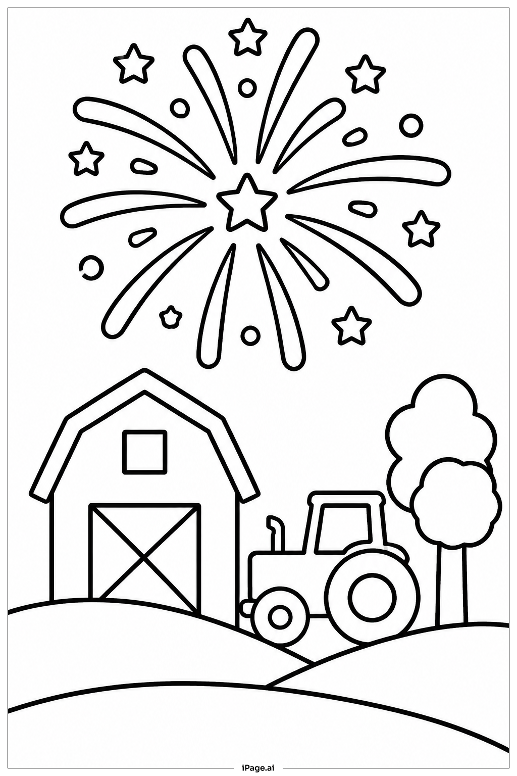  Firework Over Farm Coloring Page 