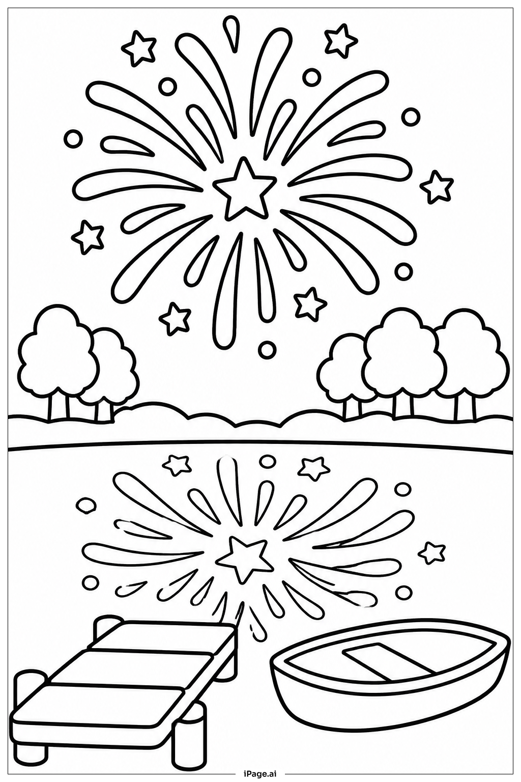  Page de coloriage Feu d'artifice sur le lac 