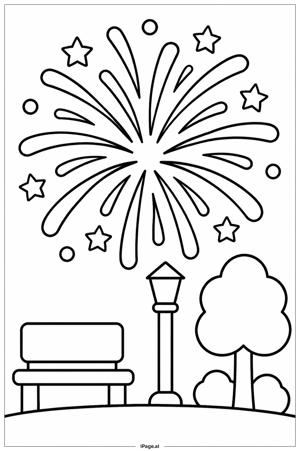 Firework Over Park Coloring Page