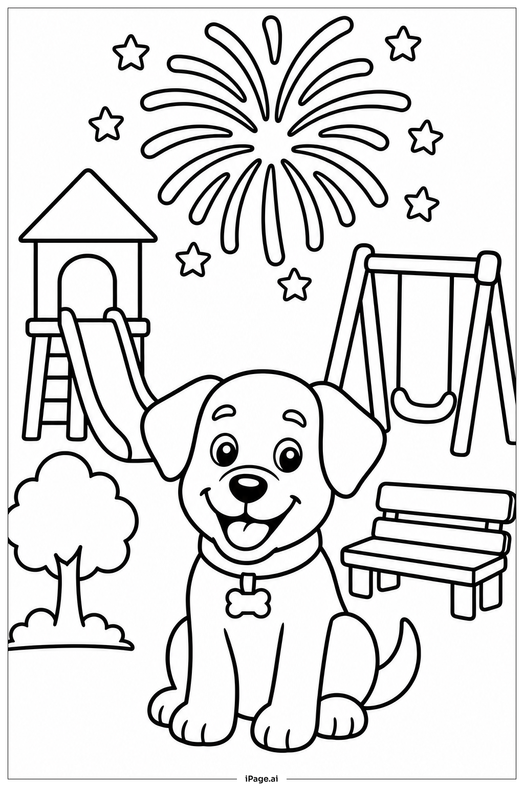  Página para colorear de Fuegos Artificiales Sobre el Parque Infantil 