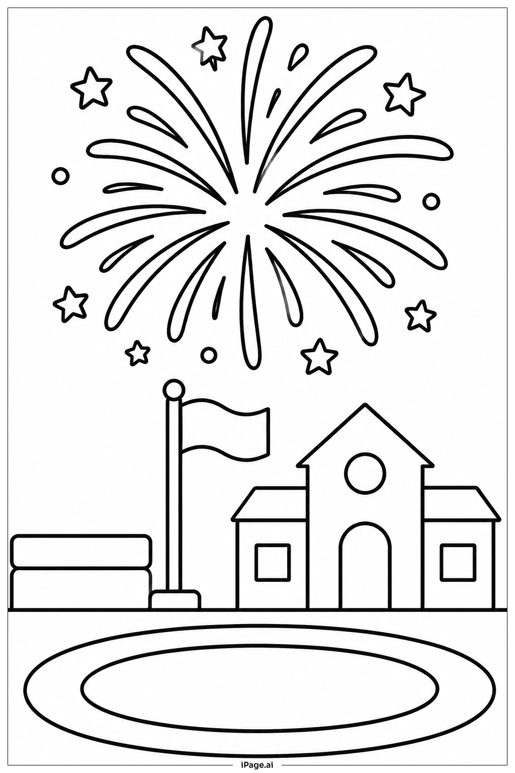  Página para colorear de Fuegos artificiales sobre el patio de la escuela 