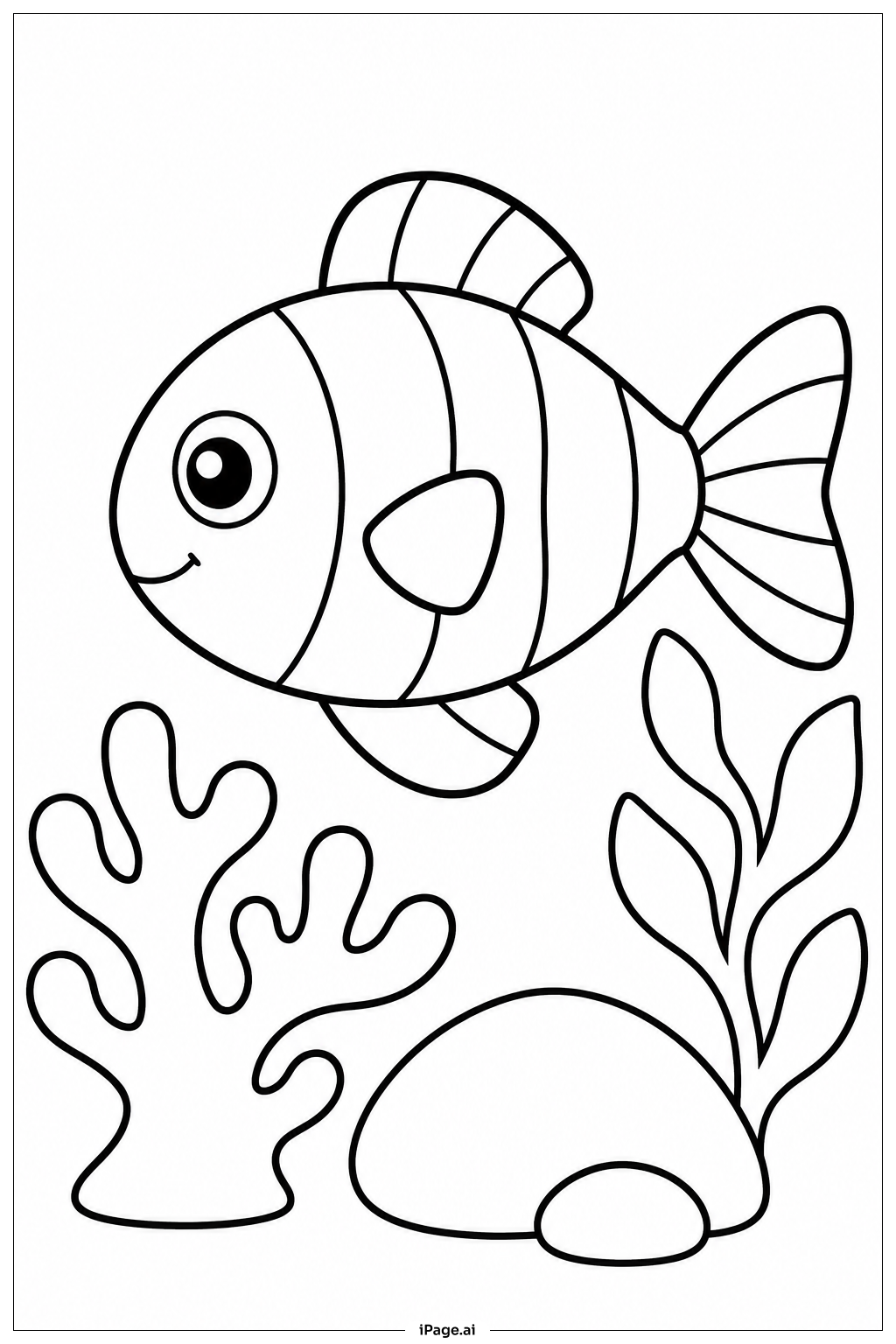 Fish Near Coral Coloring Page
