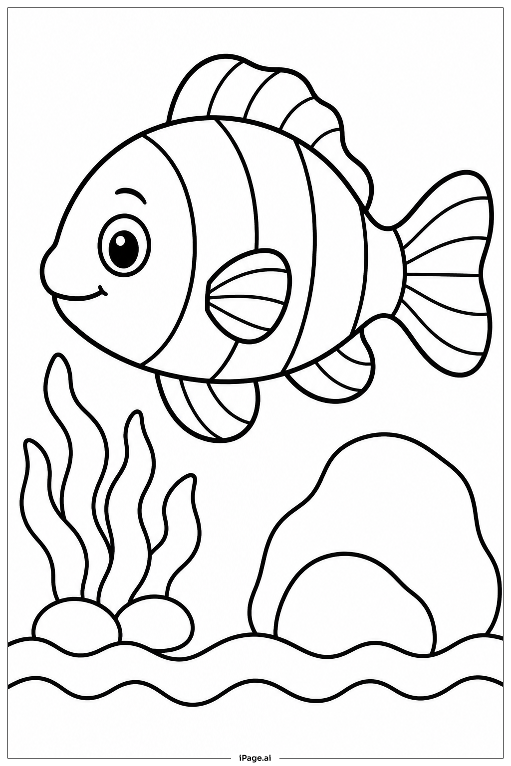 Fish Under Waves Coloring Page