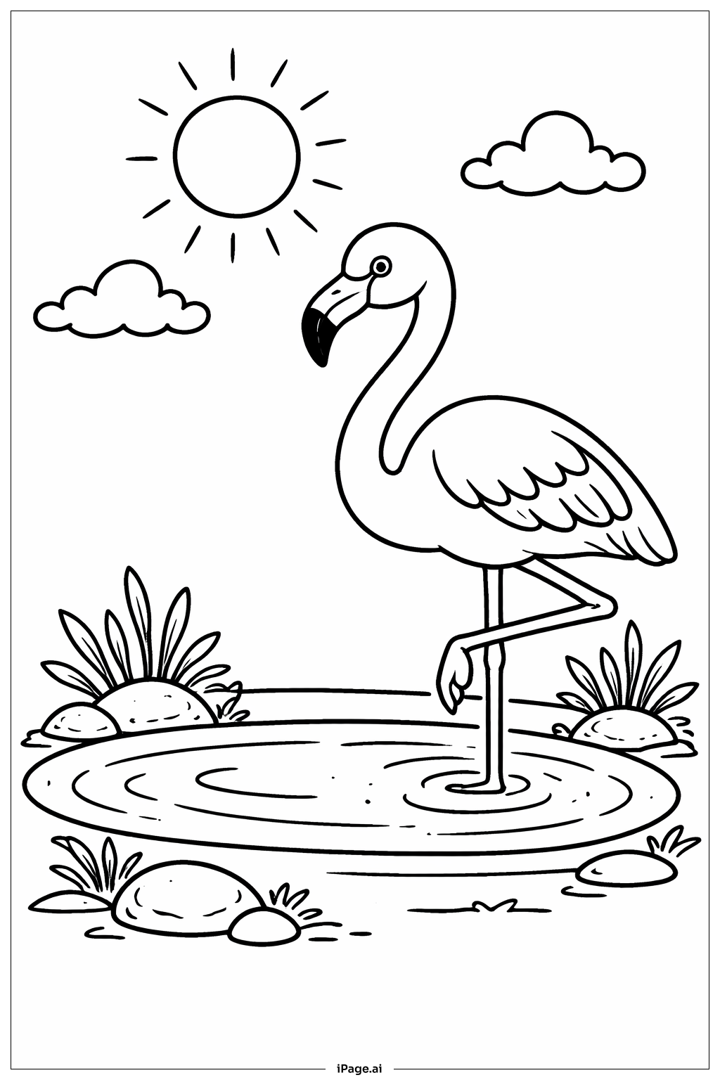  Flamingo by Pond Coloring Page 