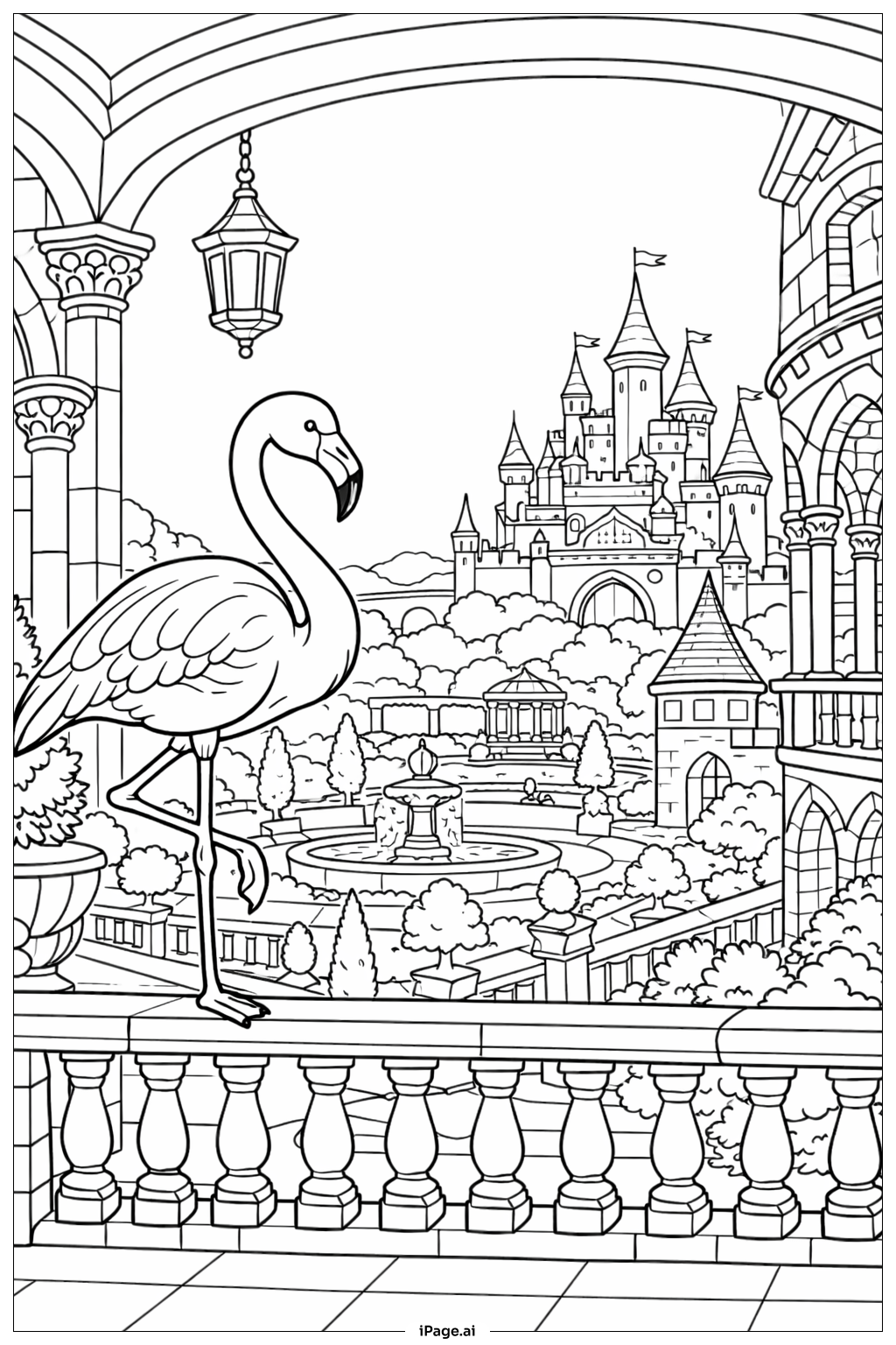  Página para colorear de Balcón del Castillo Flamenco 