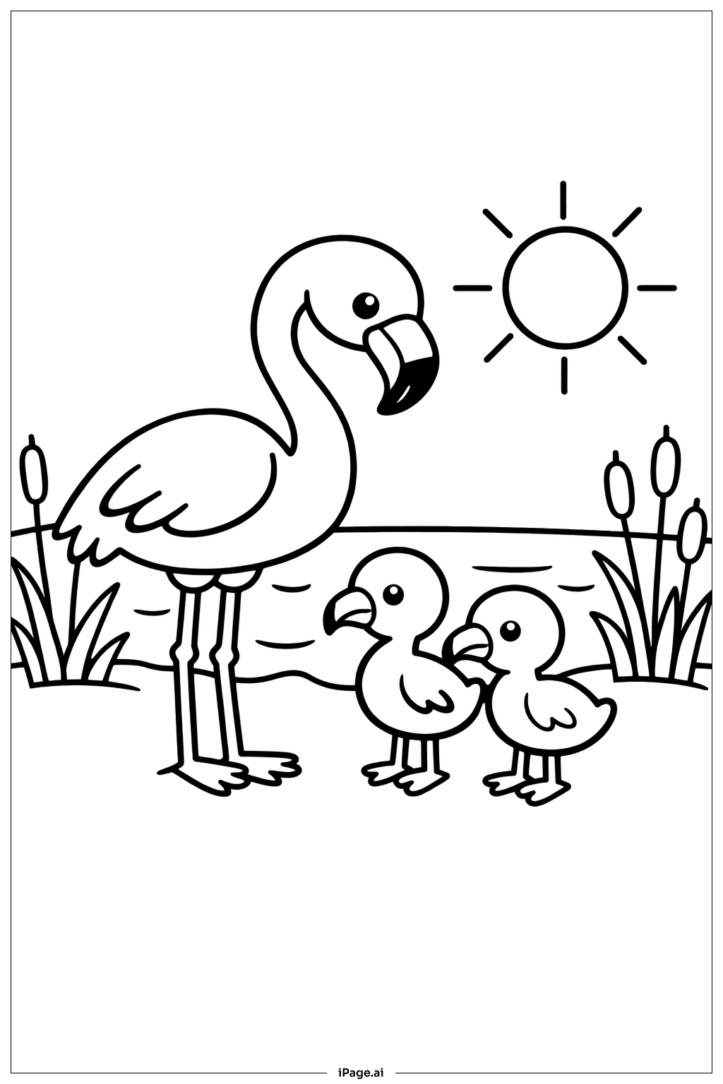  湖边的火烈鸟家庭填色页 