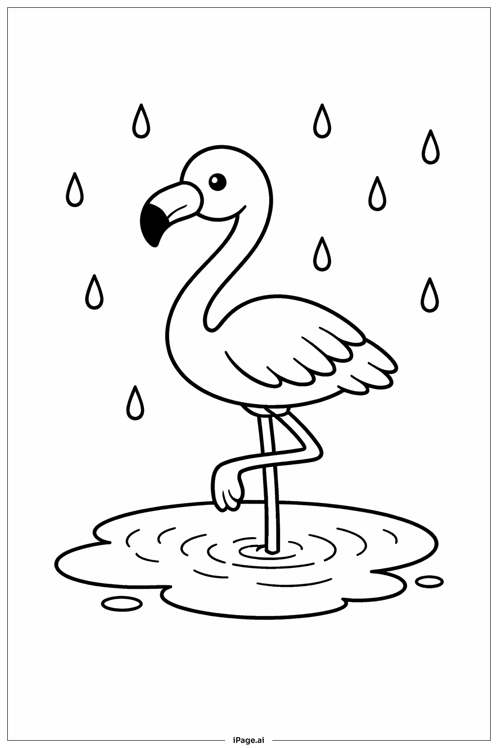  Flamingo in Rain Coloring Page 
