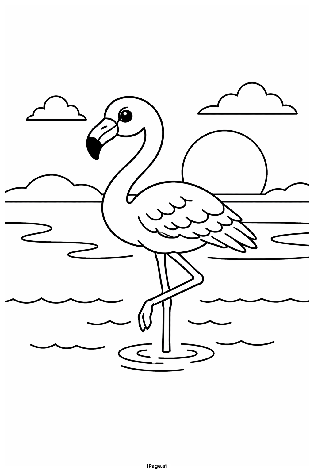  Página para colorear de Flamenco al atardecer 