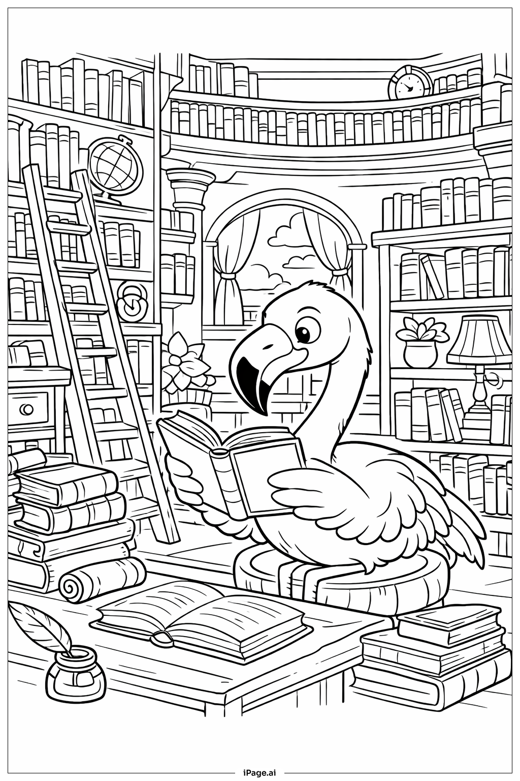  Trang tô màu Thư viện Hồng hạc Đọc sách 