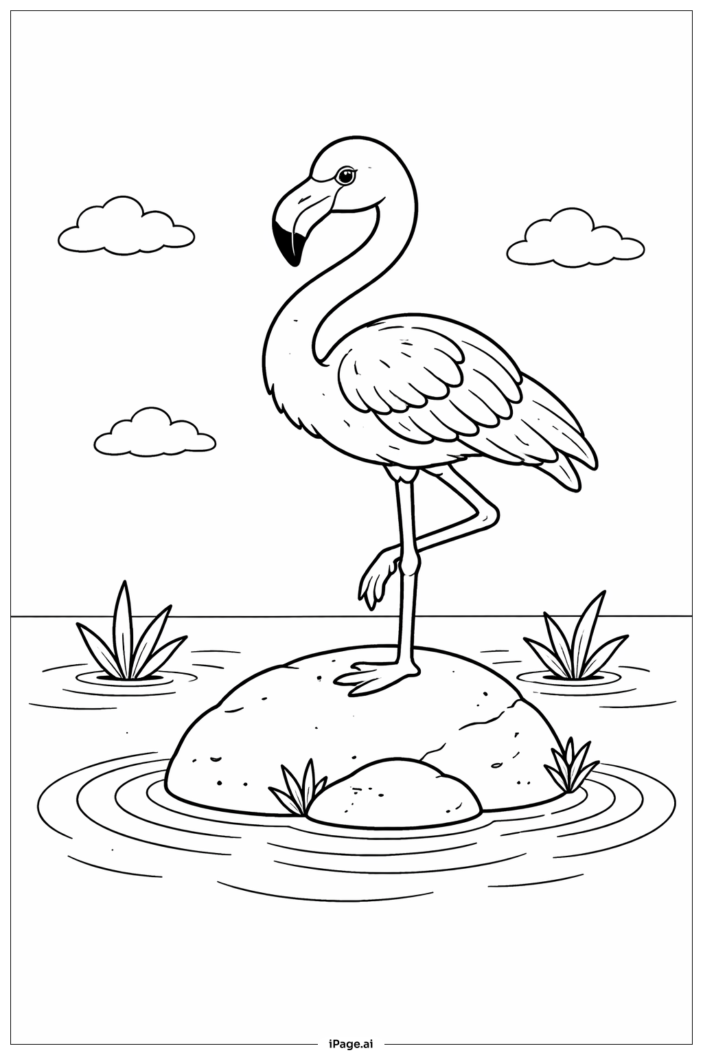  Flamingo on Rock Coloring Page 