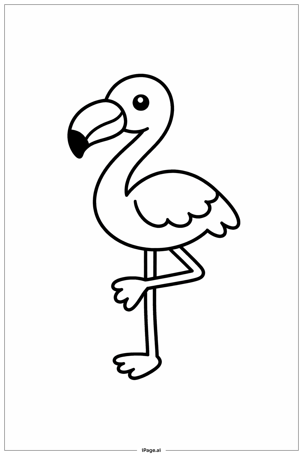 フラミンゴの片足立ちポーズの塗り絵ページ 
