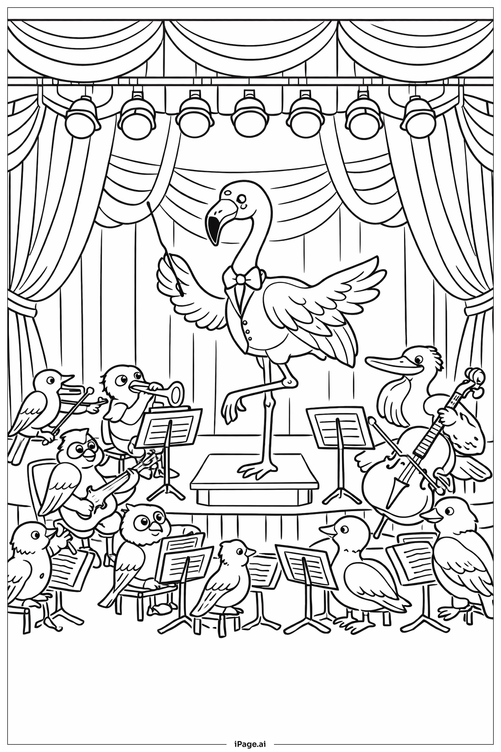 Página para colorear de Actuación de la Orquesta de Flamencos