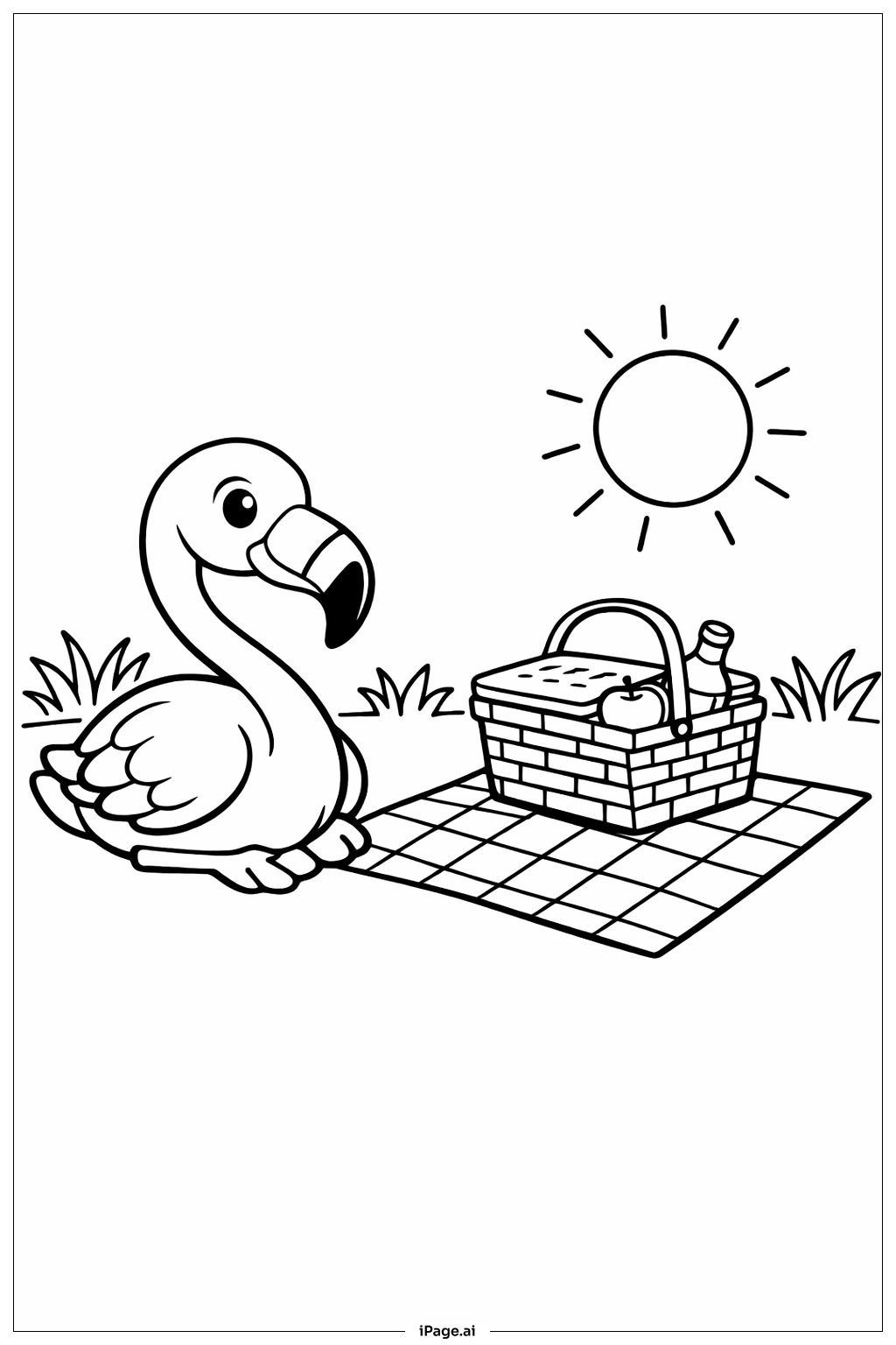  Flamingo Picnic Scene Coloring Page 