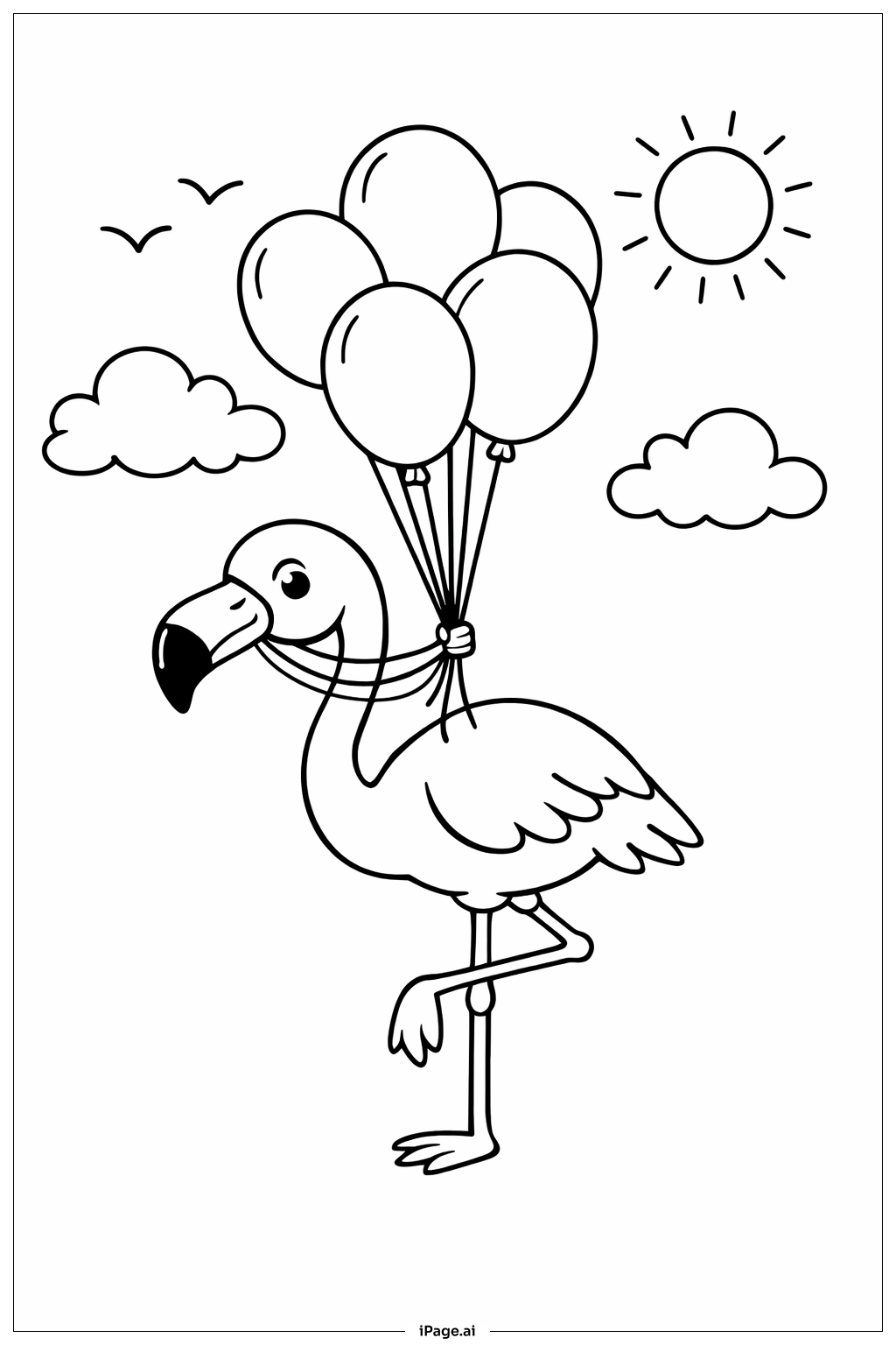 Página para colorir de Flamingo com Balões