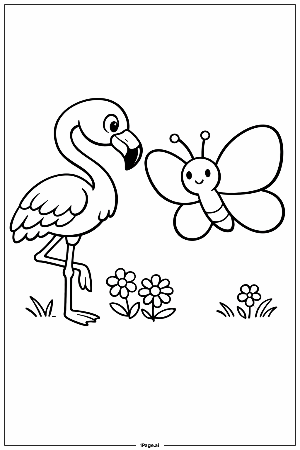  火烈鳥與蝴蝶著色頁 