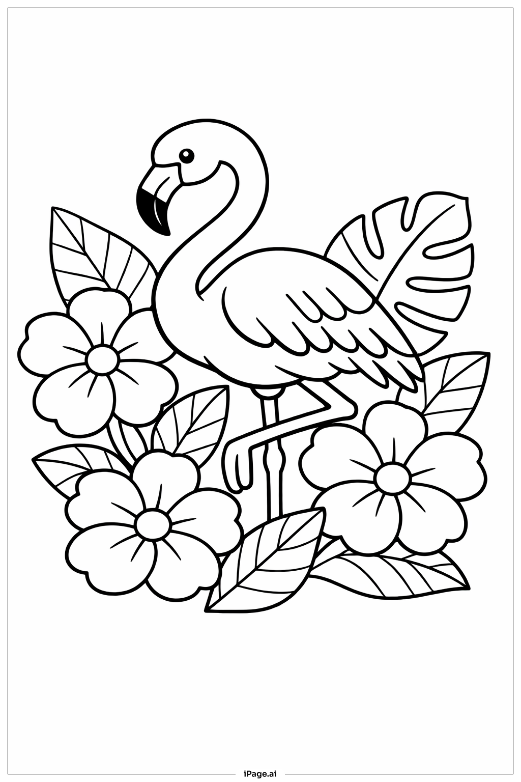  Página para colorear de Flamenco con flores 