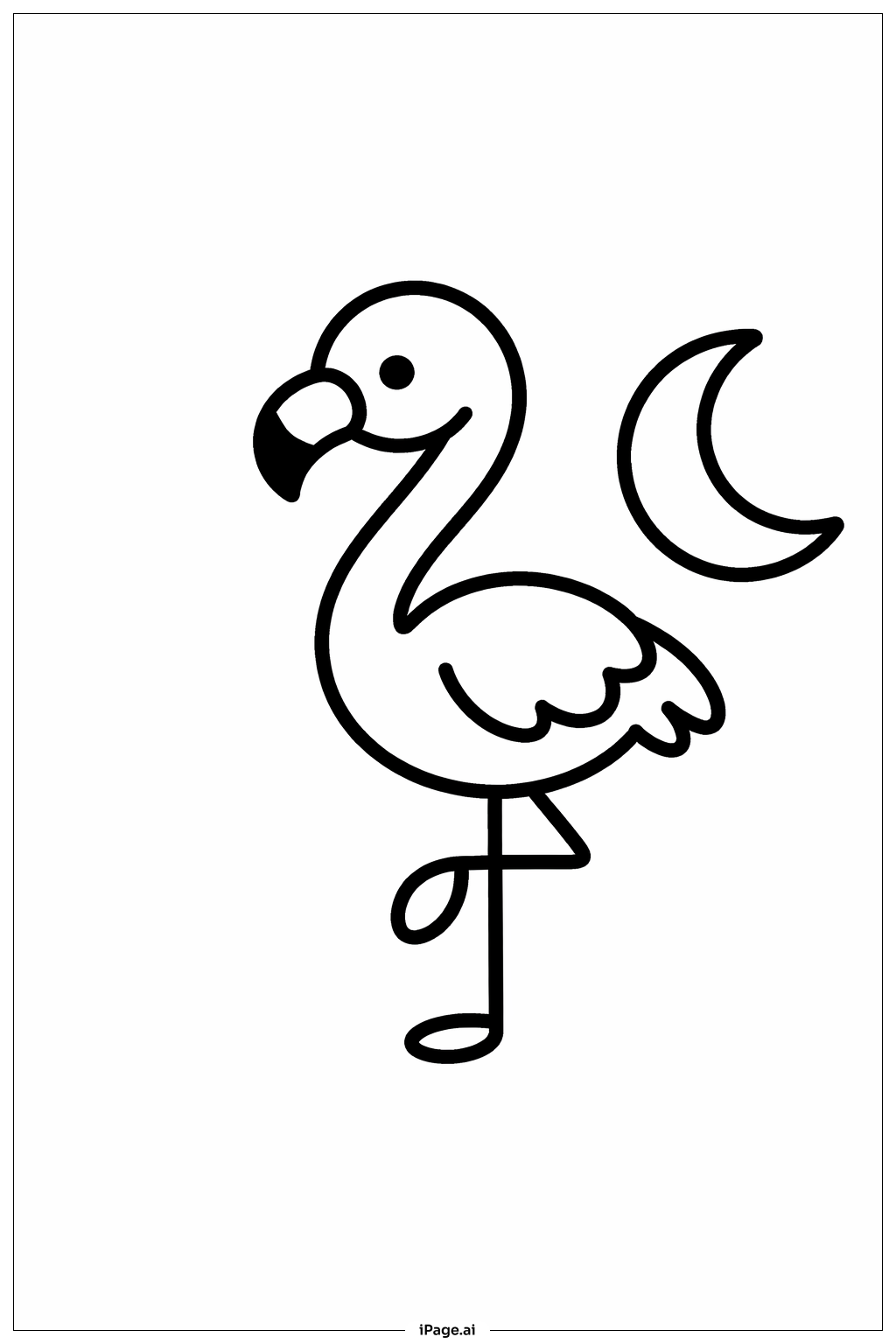  Flamingo with Moon Coloring Page 